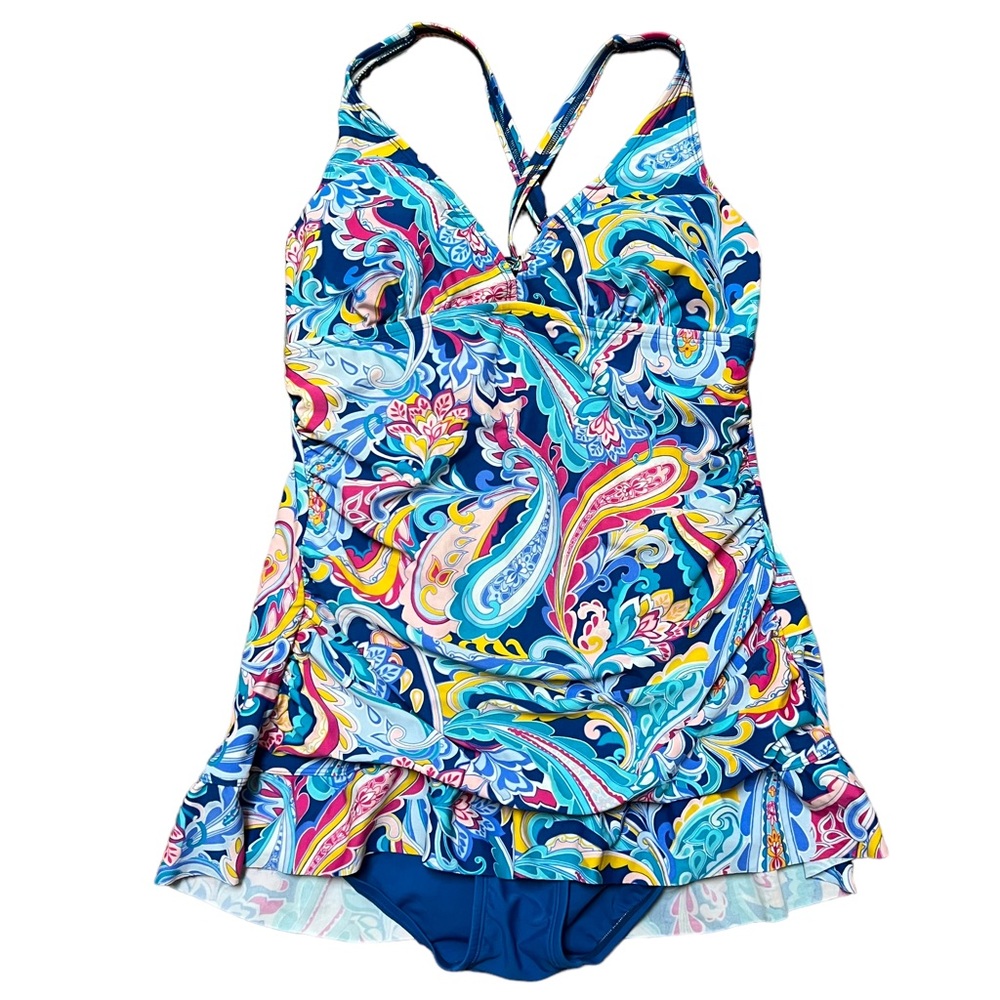 Sweet Escape One Piece Swimsuit Blue Paisley Size 12